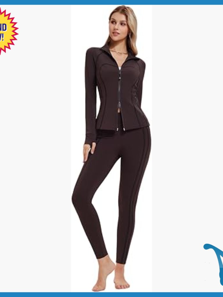 Large Workout Set With Two-Way Zip Jacket And High Waist Leggings